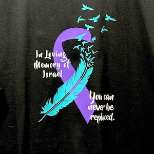 Suicide Awareness/Prevention T-Shirt or Sweatshirt Cause Ribbon with Wings Personalized