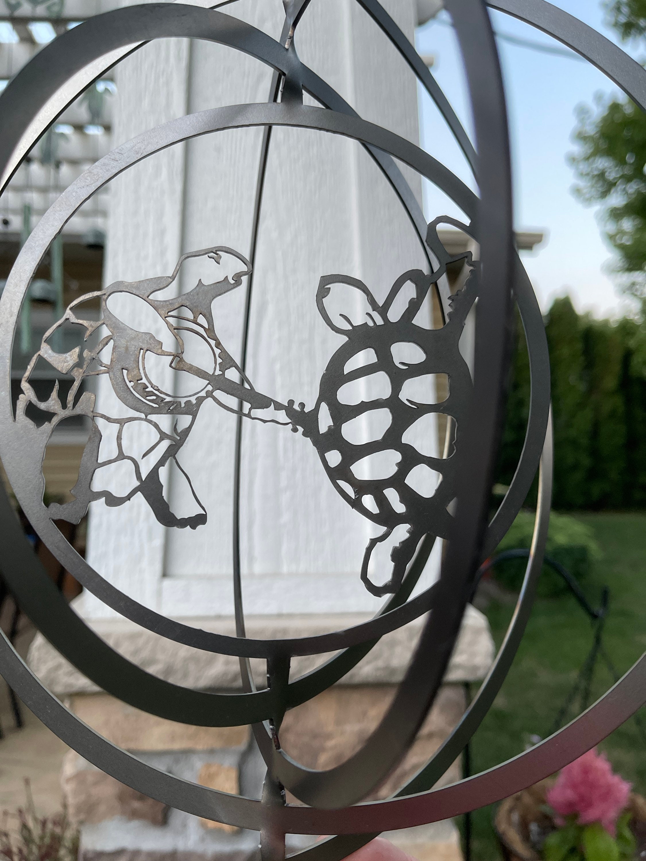 Terrapin Dancing Turtles Steel Wind Spinner Garden Decor Grateful Dead