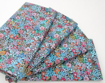 Cloth Napkins - Black Pink Orange Green Blue Tiny Flowers Floral  - Dinner, Table, Everyday, Wedding - Hostess Housewarming Gift