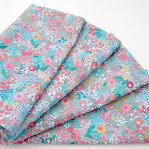 Cloth Napkins - Turquoise Blue, Pink, Yellow, Green Tiny Flowers Floral  - Dinner, Table, Everyday, Wedding - Hostess Housewarming Gift