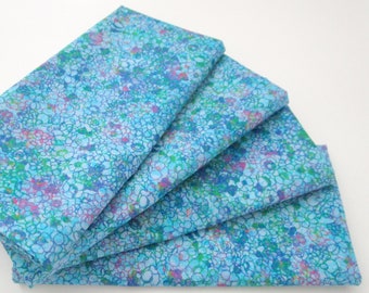 Cloth Napkins - Turquoise Blue, Pink, Green Tiny Flowers Floral  - Dinner, Table, Everyday, Wedding - Hostess Housewarming Gift