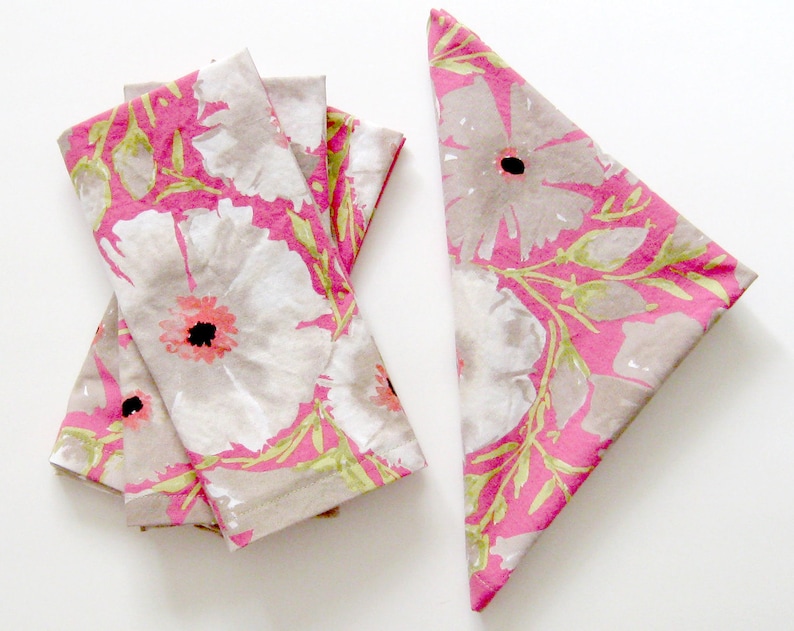 Pink Gray Beige Azaleas Table Napkins Set of 4 Cloth Napkins Large Dinner Napkins