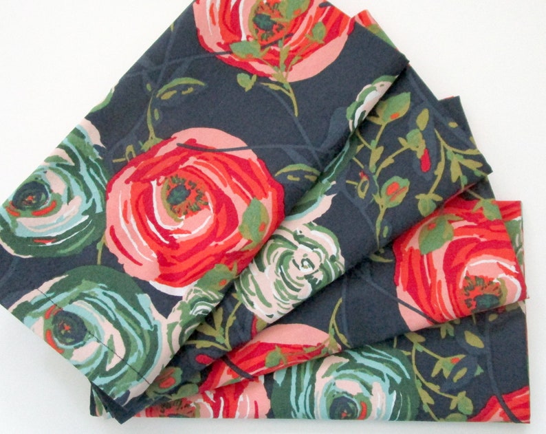 Large Cloth Napkins Set of 4 Blue Red Pink Green Turquoise Flowers Floral Dinner, Everyday, Wedding, Table Hostess Gift image 3