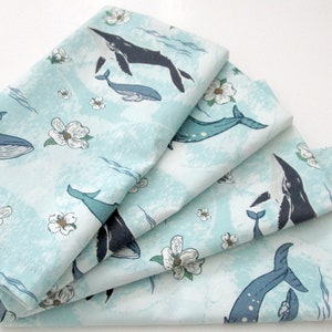 Cloth Napkins - Set of 4 - Whales Animals Ocean Fish Blue Gray - Large Dinner Napkins, Table Napkins