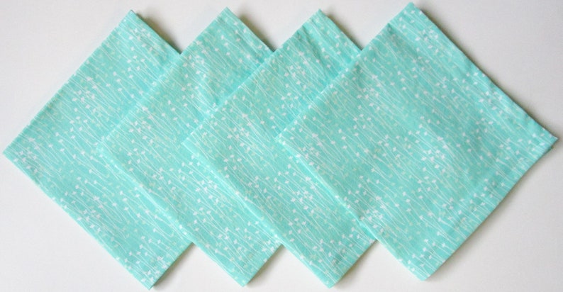 Modern Napkins Table Napkins Dinner Napkins Seafoam Green White Sprouts Set of 4 Cloth Napkins Everyday Napkins