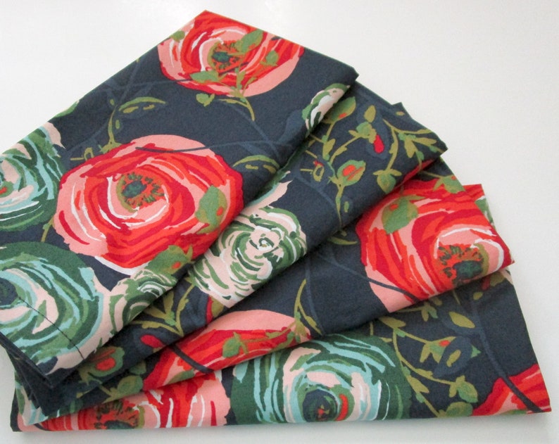 Large Cloth Napkins Set of 4 Blue Red Pink Green Turquoise Flowers Floral Dinner, Everyday, Wedding, Table Hostess Gift image 5