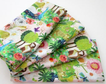 Large Cloth Dinner Napkins - Set of 4 - Swans Animals Park Flowers Trees Green Pink- Everyday, Table, Wedding Napkins - Cotton