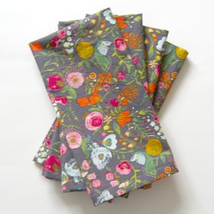 Cloth Napkins Set of 4 Gray Pink Red Blue Gold Flowers Wedding, Dinner, Table, Everyday image 3