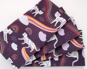 Guardanapos de tecido - Conjunto de 4 - Jaguar, Guepardo, Leopardo, Branco, Ameixa, Roxo, Laranja, Amarelo, Arco-íris, Nuvens - Jantar, Mesa, Dia a Dia, Casamento