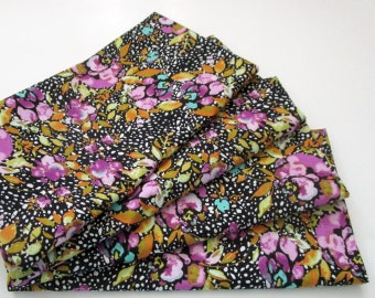 Cloth Napkins - Set of 4 - Orchid Purple Gold Black White Flowers  - Wedding, Dinner, Table, Everyday