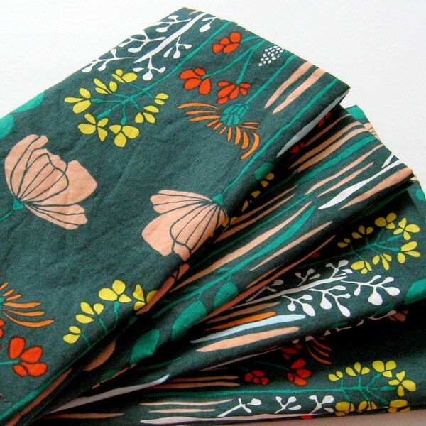 Cloth Napkins - Set of 4 - Green, Red, Yellow, Pink Flowers - Large Dinner Napkins, Table Napkins, Everyday Napkins