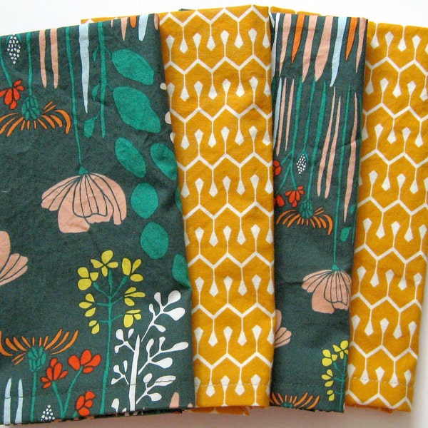 Cloth Napkins - Set of 4 - Large Dinner Napkins, Table Napkins - Mismatched, Assorted, Variety - Green, Orange