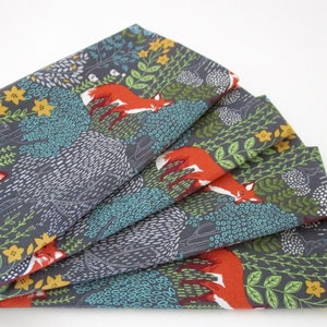 Cloth Napkins - Sets of 4 - Foxes Gray Orange Blue Yellow Trees Forest Flowers - Dinner Table, Everyday, Wedding - Hostess Housewarming Gift