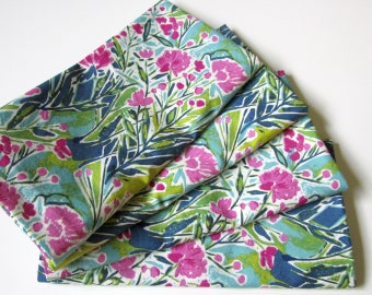 Large Cloth Napkins - Set of 4 - Blue Pink Green Flowers Floral - Dinner, Everyday, Wedding, Table - Hostess Gift