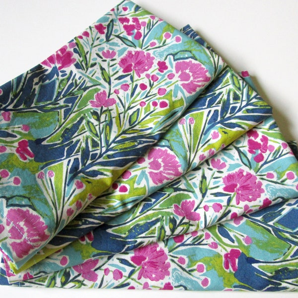 Large Cloth Napkins - Set of 4 - Blue Pink Green Flowers Floral - Dinner, Everyday, Wedding, Table - Hostess Gift