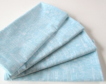 Large Cloth Napkins - Set of 4 - Turquoise Blue Restaurant Cafe Street Scene - Dinner, Table, Everyday, Wedding