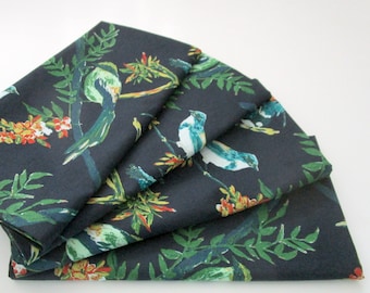 Large Cloth Dinner Napkins - Set of 4 - Blue Birds Green Orange Yellow - Everyday, Table, Wedding Napkins - Cotton