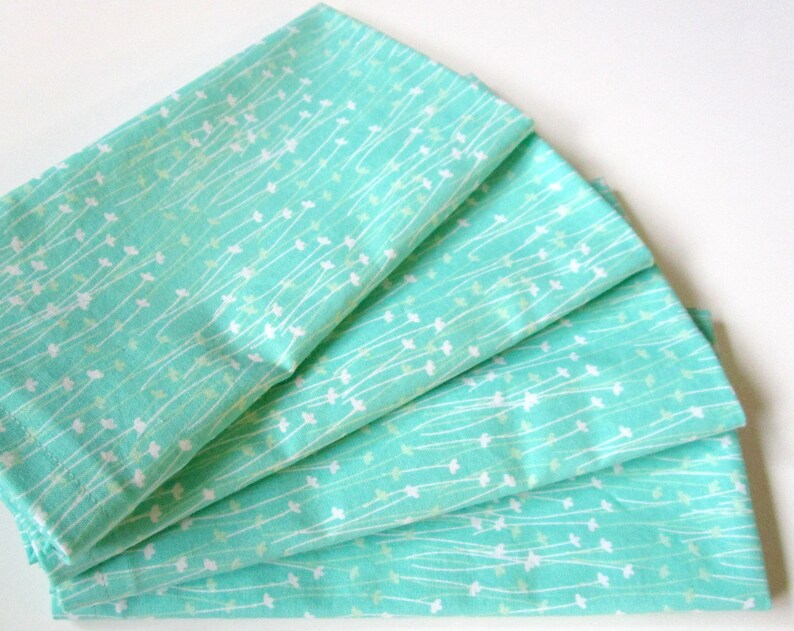 Modern Napkins Table Napkins Dinner Napkins Seafoam Green White Sprouts Set of 4 Cloth Napkins Everyday Napkins