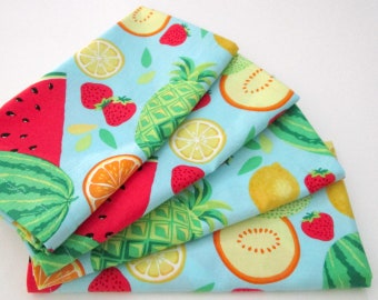 Cloth Dinner Napkins - Set of 4 - Huge Fruit Watermelon Oranges Strawberry Turquoise Blue - Table, Everyday, Wedding - Hostess Gift for Her