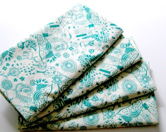 Cloth Napkins - Sets of 4 - Green White City - Dinner, Table, Everyday, Wedding