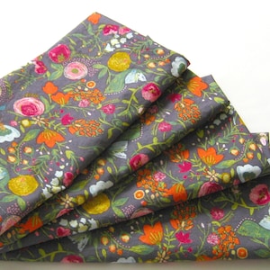 Cloth Napkins Set of 4 Gray Pink Red Blue Gold Flowers Wedding, Dinner, Table, Everyday image 1