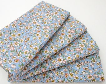 Cloth Napkins - Cornflower Blue Pink Peach Flowers Floral  - Dinner, Table, Everyday, Wedding - Hostess Housewarming Gift