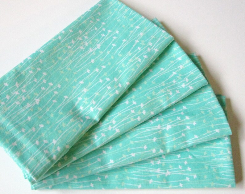 Modern Napkins Table Napkins Dinner Napkins Seafoam Green White Sprouts Set of 4 Cloth Napkins Everyday Napkins