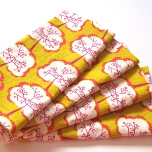 Cloth Napkins - Set of 4 - Orange Yellow Hot Pink Trees - Dinner, Table, Everyday, Wedding