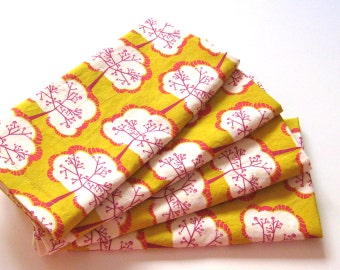 Cloth Napkins - Set of 4 - Orange Yellow Hot Pink Trees - Dinner, Table, Everyday, Wedding