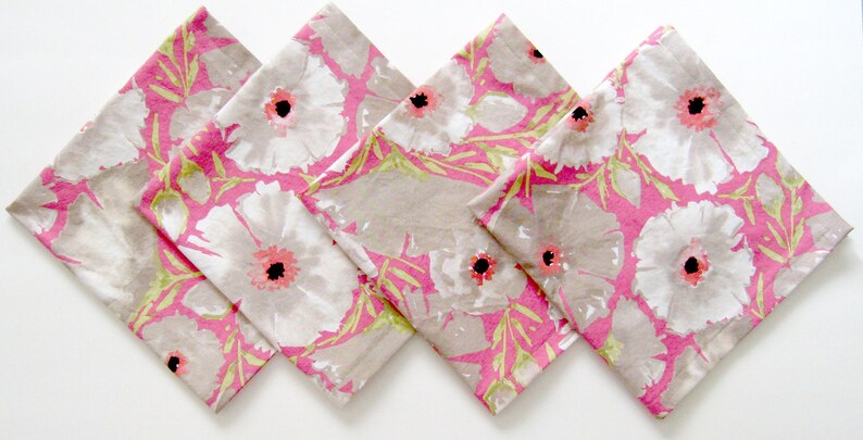 Pink Gray Beige Azaleas Table Napkins Set of 4 Cloth Napkins Large Dinner Napkins