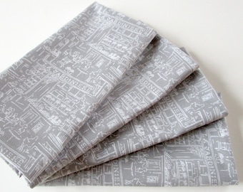 Large Cloth Napkins - Set of 4 - Light Gray Restaurant Cafe Street Scene - Dinner, Table, Everyday, Wedding