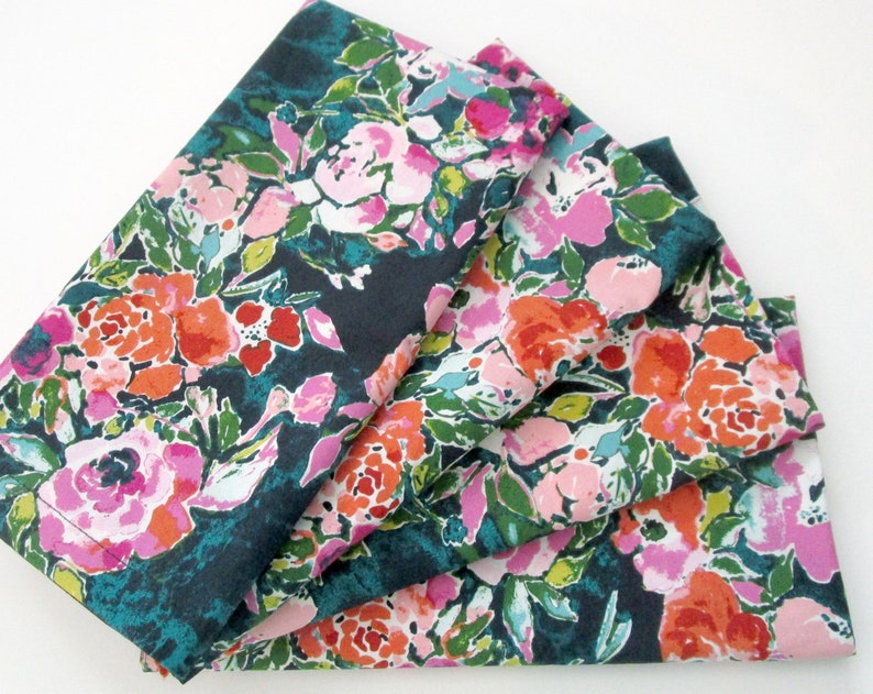 Cloth Napkins Set of 4 Orange Pink Teal Navy Flowers Floral Dinner, Table, Everyday, Wedding Hostess Realtor Gift Summer Patio image 3