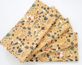 Large Cloth Napkins - Set of 4 - Pale Gold Blue Green White Floral - Thanksgiving Holiday Autumn Decor