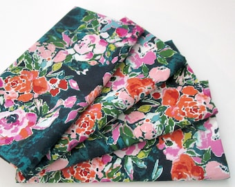 Cloth Napkins - Set of 4 - Orange Pink Teal Navy Flowers Floral - Dinner, Table, Everyday, Wedding - Hostess Realtor Gift - Summer Patio