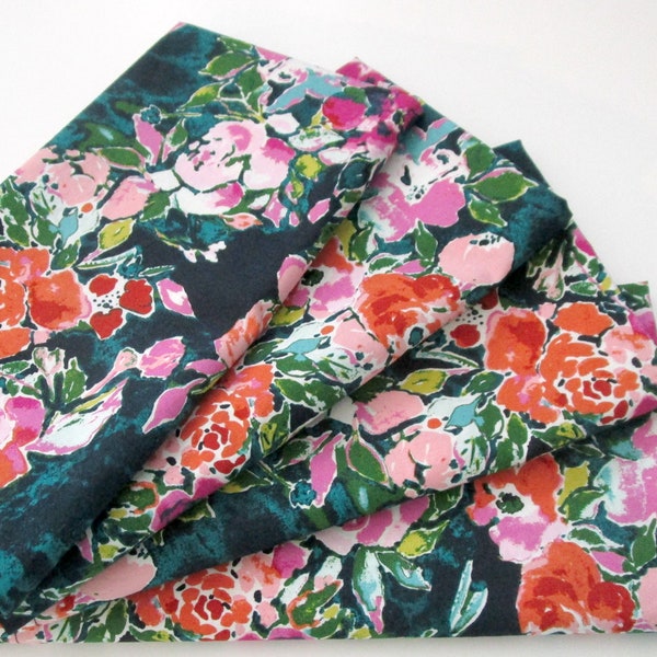 Cloth Napkins - Set of 4 - Orange Pink Teal Navy Flowers Floral - Dinner, Table, Everyday, Wedding - Hostess Realtor Gift - Summer Patio