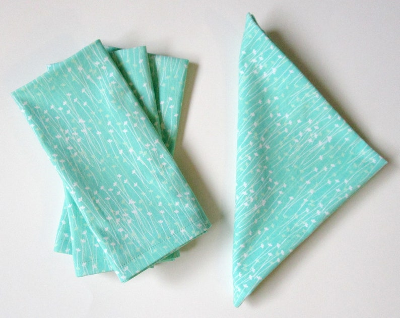 Modern Napkins Table Napkins Dinner Napkins Seafoam Green White Sprouts Set of 4 Cloth Napkins Everyday Napkins