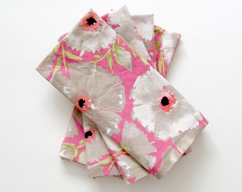 Pink Gray Beige Azaleas Table Napkins Set of 4 Cloth Napkins Large Dinner Napkins