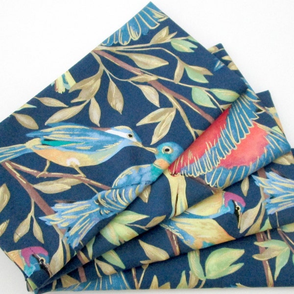 RESERVED Large Cloth Napkins - Set of 4 - Red Blue Yellow Green Metallic Gold Birds