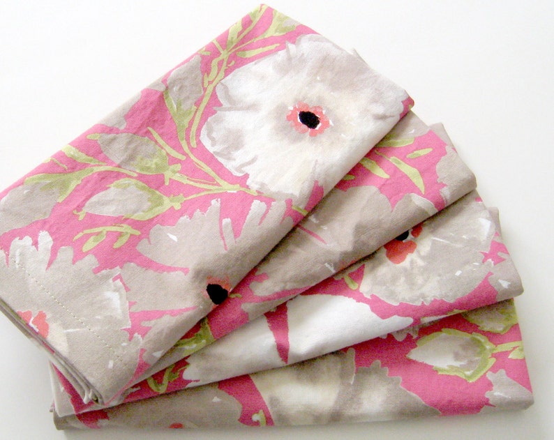 Pink Gray Beige Azaleas Table Napkins Set of 4 Cloth Napkins Large Dinner Napkins