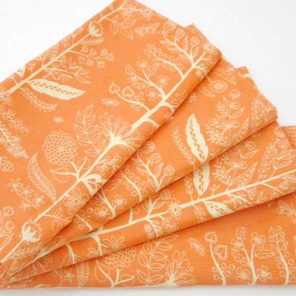 Cloth Napkins - Sets of 4 - Orange Yellow Flowers Floral - Dinner, Table, Everyday, Wedding - Housewarming, Hostess Gift