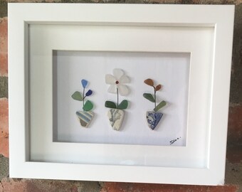 Sea Glass \u201cFlowers In Pots\u201d Blank Card