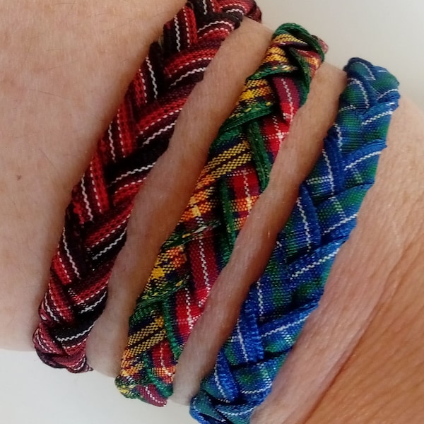 Tartan friendship bracelet, handmade scottish plaid  personalised adjustable bangle