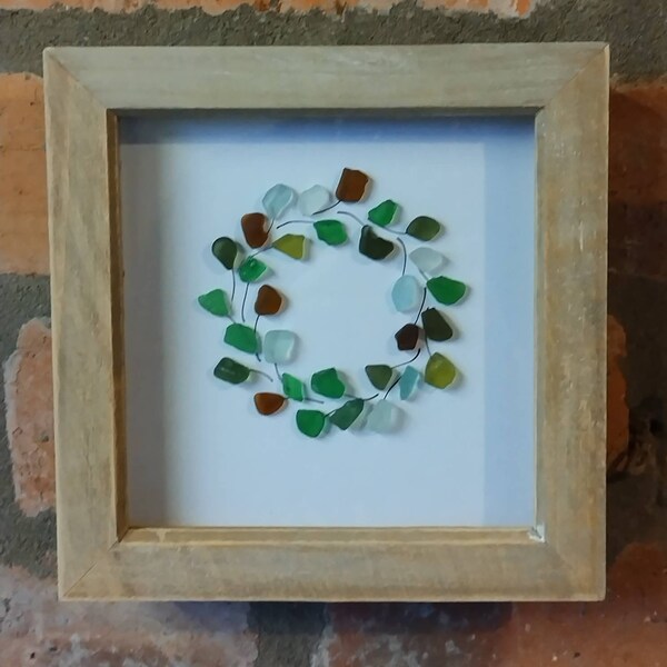 Scottish sea glass wildflower  framed art, seaglass wreath wall decor, gift from scotland