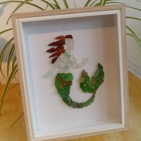 Seaglass mermaid, framed Scottish sea glass mosaic