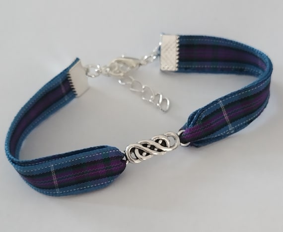 Handmade Tartan Ribbon Bracelet: Celtic Knot Scottish Jewelry