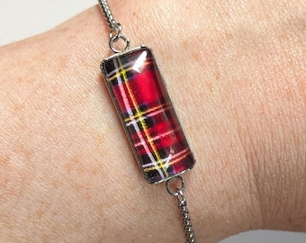 Adjustable tartan bracelet with Royal Stewart tartan, Scottish plaid jewellery
