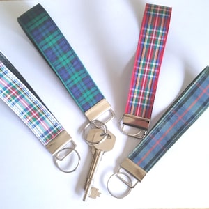 Tartan keyring wristlet, Scottish clan plaid keyfob in royal Stewart, dress Stewart, Blackwatch, Pride of Scotland, or Flower of scotland
