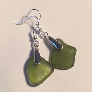 Scottish Seaglass Drop Earrings, Silver Plated, Green Jewelry