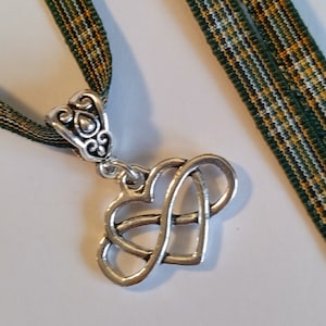 Infinity knot necklace with scottish tartan ribbon
