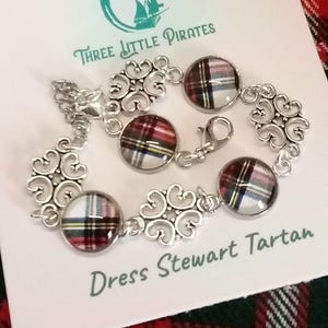 Handmade Dress Stewart Tartan Bracelet: Scottish Clan Plaid Jewelry